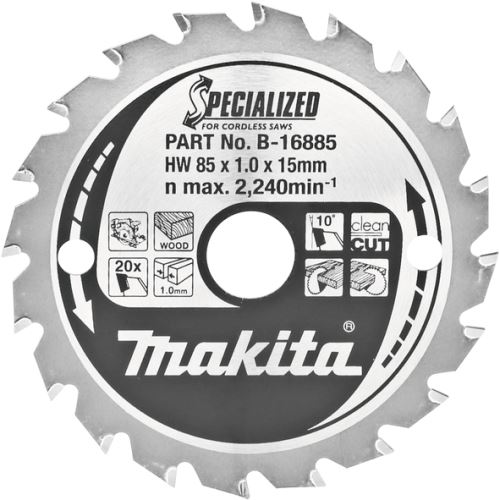 MAKITA kotouč pilový dřevo SPECIALIZED 85x1x15 mm 20 zubů pro aku pily B-16885