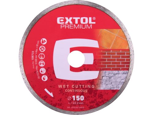 EXTOL PREMIUM kotouč diamantový řezný celoobvodový - mokré řezání, O 150x22,2x2,5mm 108733