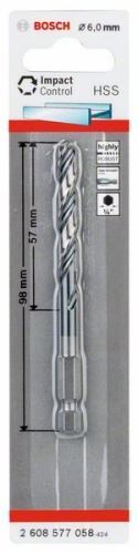 BOSCH Spirálový vrták s šestihrannou stopkou HSS 6,0 mm 6 x 57 x 98 mm 2608577058