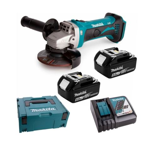 Makita Aku úhlová bruska 115mm Li-ion LXT 18V/5,0Ah, Makpac DGA452RTJ