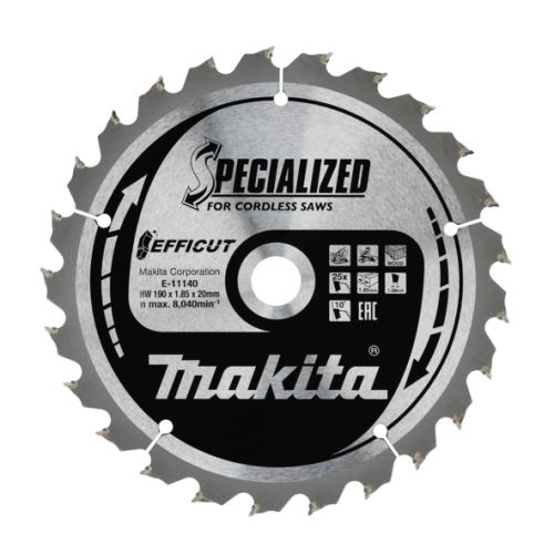 MAKITA kotouč pilový dřevo Efficut 190x1.85x20 mm 25 zubů E-11140