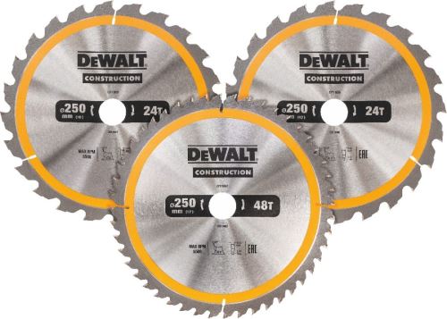 DeWALT Sada pilových kotoučů CONSTRUCTION, 250 x 30 mm (3 ks) DT1963