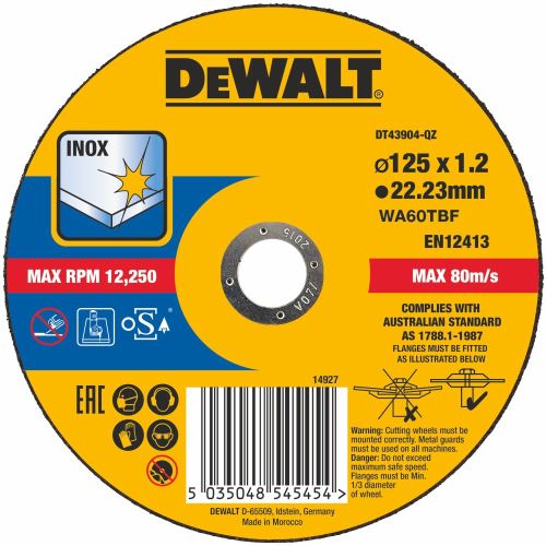 DeWALT Řezný kotouč na nerez 125 x 22,2 x 1,2 mm DT43904