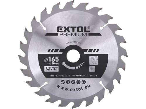 EXTOL PREMIUM kotouč pilový s SK plátky, O 165x2,6x20mm, 24T 8803217