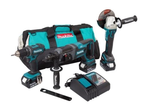 MAKITA Sada AKU strojů Li-ion LXT 18V / bruska DGA504 + kladivo DHR241 + šroubovák DDF482 / DLX3078TX1