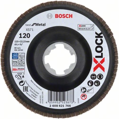 BOSCH X-LOCK Lamelové brusné kotouče Best for Metal systému Ø 115 mm, G 120, X571, lomená verze, plast 2608621766