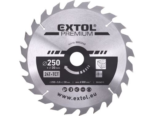 EXTOL PREMIUM kotouč pilový s SK plátky, O 250x3,0x30mm, 24T 8803240