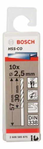 BOSCH Vrtáky do kovu HSS-Co, DIN 338 2,5 x 30 x 57 mm (10 ks) 2608585875