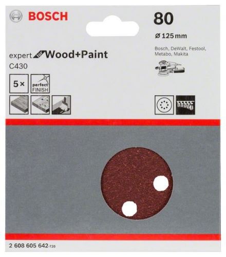 BOSCH Brusný papír C430, balení 5 ks 125 mm, 80 2608605642