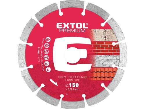 EXTOL PREMIUM kotouč diamantový řezný, segmentový Long Life - suché řezání, 150x22,2x2,3mm 108913