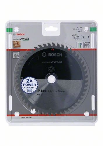 BOSCH Pilový kotouč pro aku pily; Standard for Wood 184x20x1,6/1,1x48T 2608837703