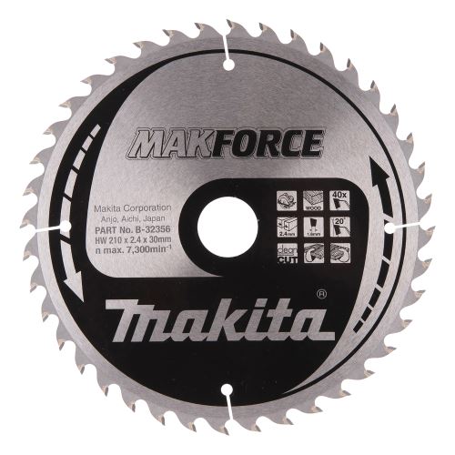 MAKITA kotouč pilový dřevo MAKFORCE 210x2.4x30 mm 40 zubů B-32356