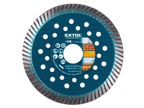 EXTOL INDUSTRIAL kotouč diamantový řezný, turbo Fast Cut, suché i mokré řezání, O 115x22,2x2mm 8703051