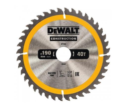 DeWALT Pilový kotouč 190 x 30 mm, 40 zubů, ATB 10°, šířka kotouče 1,7 mm, univerzální řez DT1945