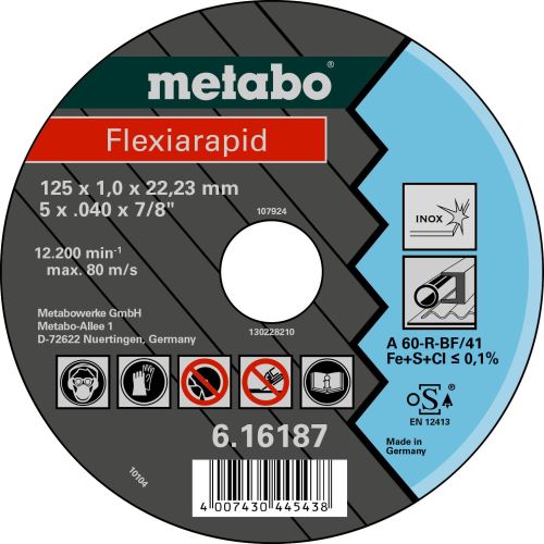 METABO Řezný kotouč - nerez-FLEXIRAPID 125x1,0x22,2 616187000