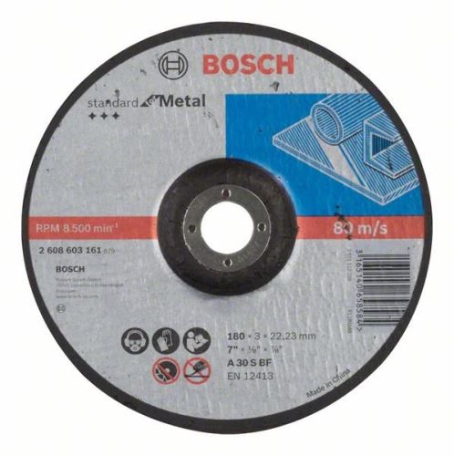 BOSCH Dělicí kotouč profilovaný Standard for Metal A 30 S BF, 180 mm, 22,23 mm, 3,0 mm 2608603161