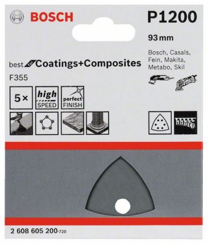 BOSCH Brusný papír F355, balení 5 ks 93 mm, 1200 2608605200