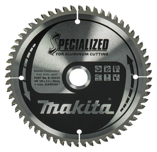 MAKITA kotouč pilový hliník SPECIALIZED 160x2.4x20 mm 60 zubů B-33233