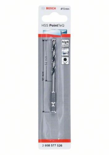 BOSCH Vrták do kovu HSS PointTeQ HEX se 6hrannou stopkou; 5.0 mm 2608577526