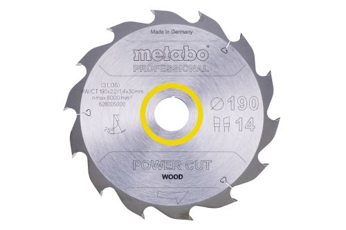 METABO Pilový kotouč Power Cut Wood 190 x 30 mm, 14 zubů, 25° 628005000