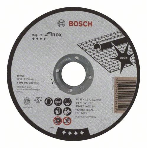 BOSCH Dělicí kotouč rovný Expert for Inox AS 46 T INOX BF, 125 mm, 1,6 mm 2608600220