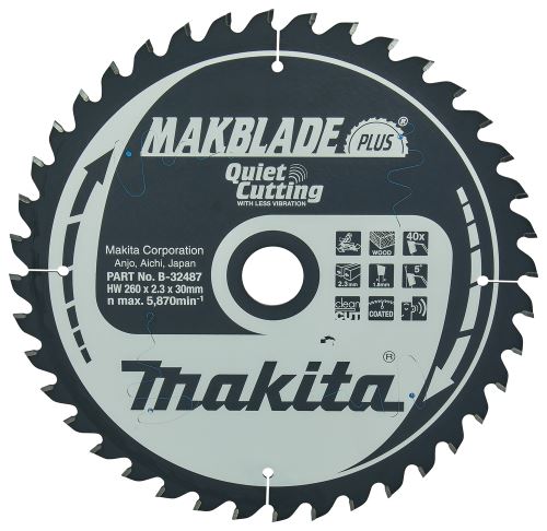 MAKITA Pilový kotouč na dřevo MAKBLADEplus 260x2.3x30mm 40Z B-32487