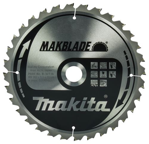 MAKITA kotouč pilový dřevo MAKBLADE 260x2.3x30 mm 32 zubů B-32736