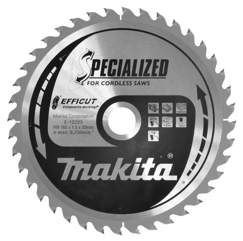 MAKITA kotouč pilový kompozitní dřevo Efficut 165x1.5x20 mm 40 zubů E-12223