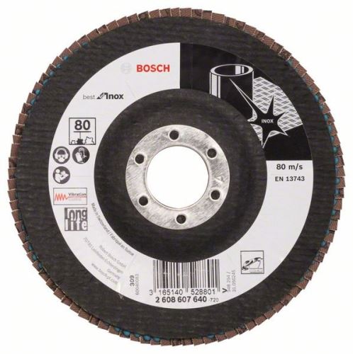 BOSCH Lamelový brusný kotouč X581, Best for Inox 125 mm, 22,23 mm, 80 2608607640