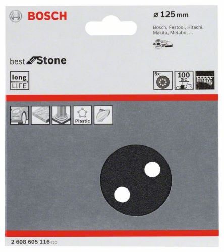 BOSCH Brusný papír F355, balení 5 ks 125 mm, 100 2608605116