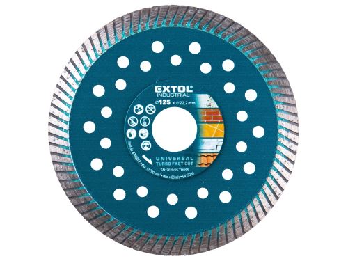 EXTOL INDUSTRIAL kotouč diamantový řezný, turbo Fast Cut, suché i mokré řezání, O 125x22,2x2mm 8703052