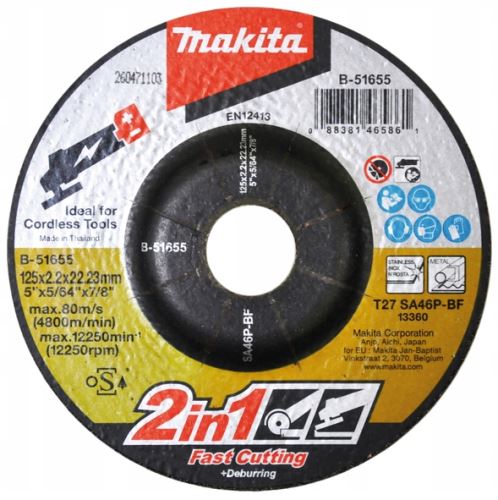 MAKITA kotouč brusný/řezný 2v1 125x2.0x22.23 mm B-51655