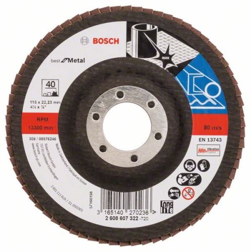 BOSCH Lamelový brusný kotouč X571, Best for Metal D = 115 mm; G = 40, rovný 2608607322