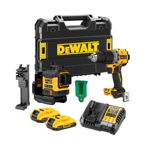 Dewalt Sada: laser DCLE34031 + vrtačka DCD805 + 2x aku + nabíječka + pouzdro DCK2095D2T