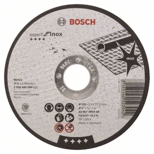 BOSCH Dělicí kotouč rovný Expert for Inox AS 46 T INOX BF, 125 mm, 2,0 mm 2608600094