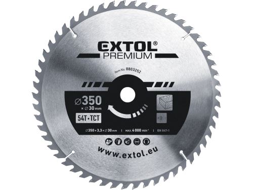 EXTOL PREMIUM kotouč pilový s SK plátky, O 350x3,3x30mm, 54T 8803252