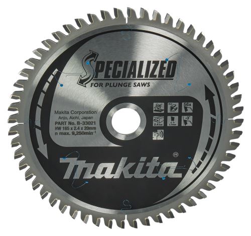 MAKITA kotouč pilový hliník SPECIALIZED 165x2.4x20 mm 56 zubů pro ponorné pily B-33021