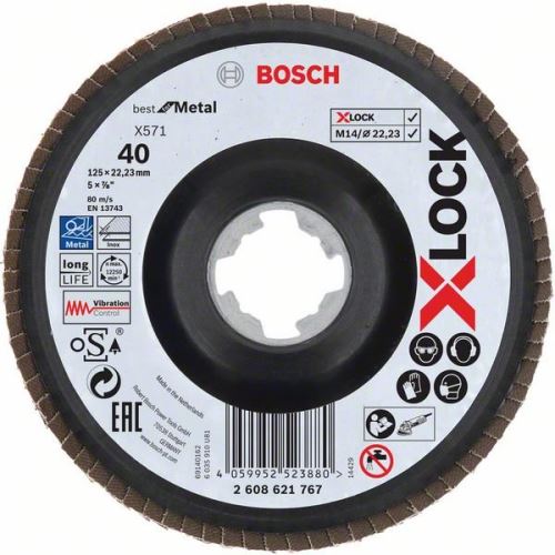 BOSCH X-LOCK Lamelové brusné kotouče Best for Metal systému Ø 125 mm, G 40, X571, lomená verze, plast 2608621767